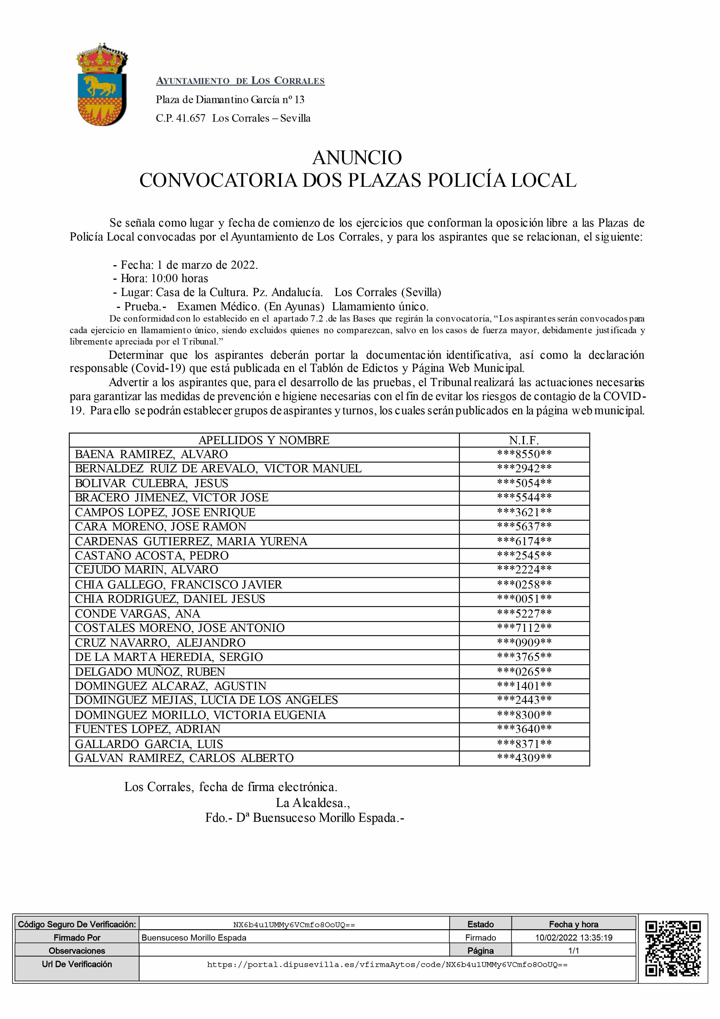 ANUNCIO CONVOCATORIA DOS PLAZAS POLICÍA LOCAL